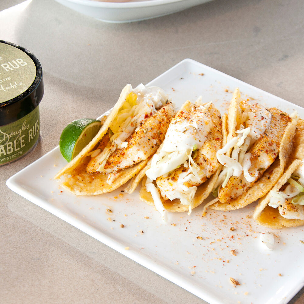 Rubbed And Seared Fish Tacos With Lime Cabbage Slaw Recipe Sur La Table
