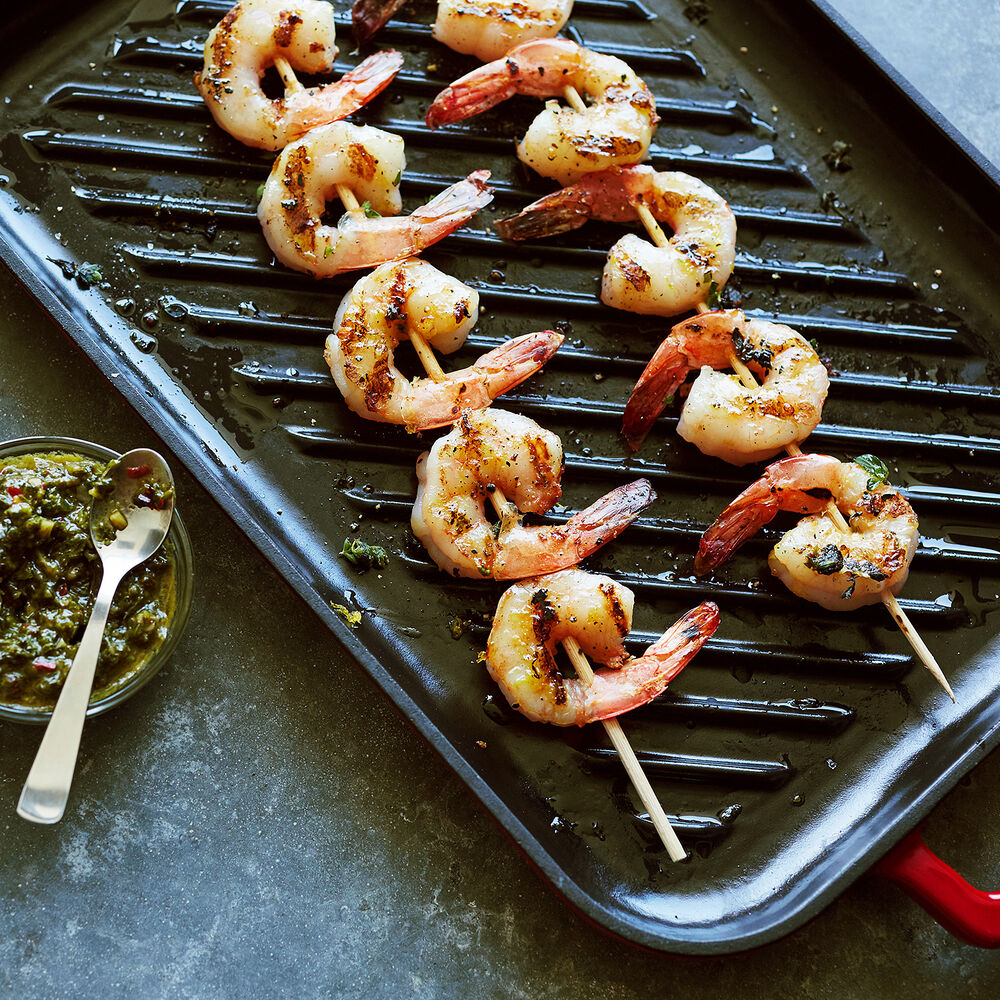 Lemon Oregano Shrimp Skewers with Chimichurri Dipping Sauce Recipe