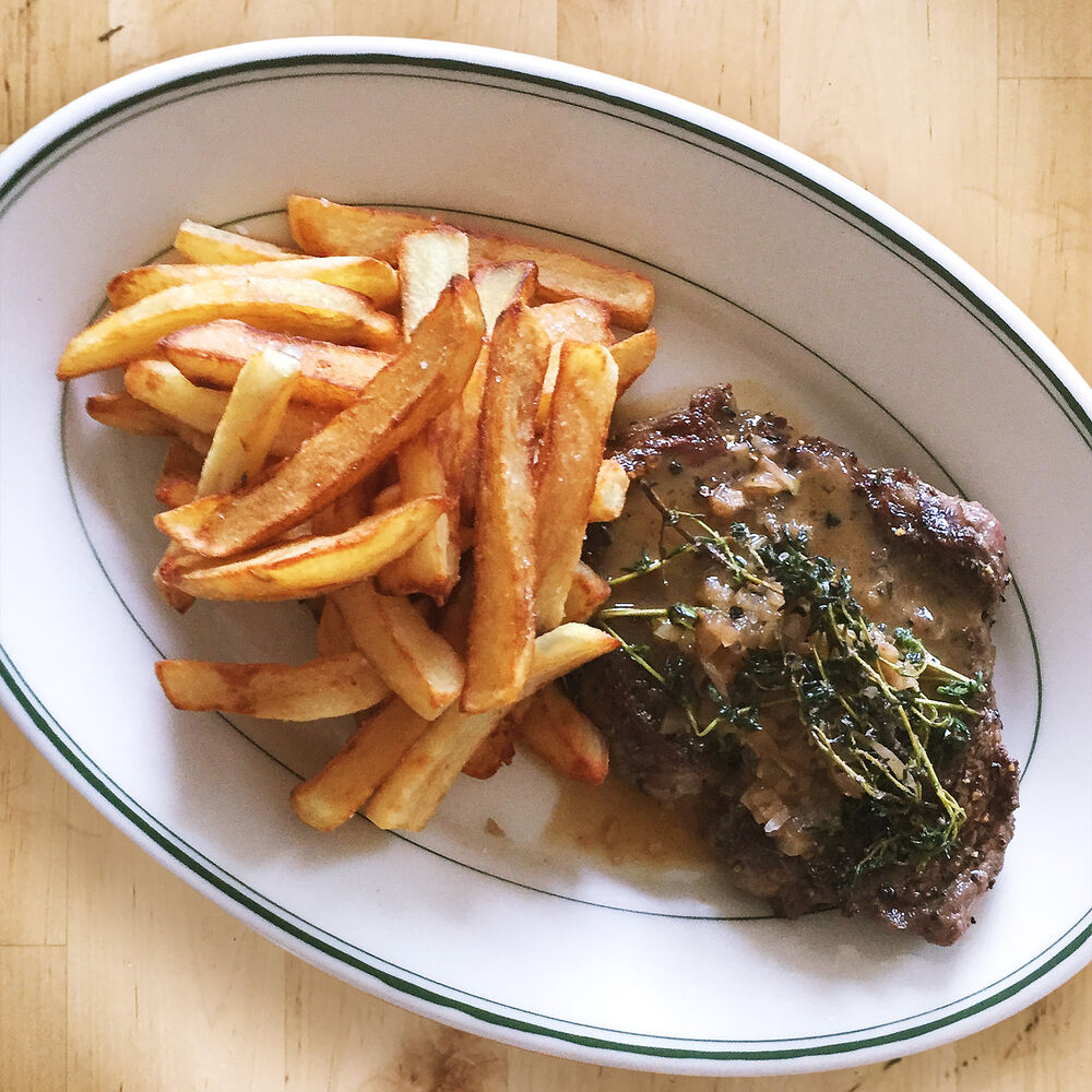 Seared Steak with a Red Wine Pan Sauce & Pommes Frites Recipe Sur La