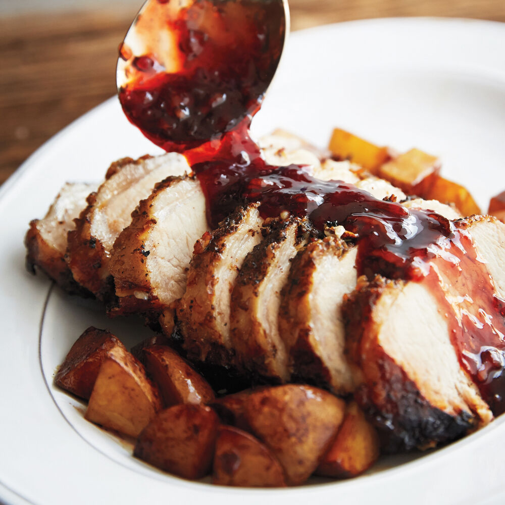 Pork Loin With Ginger Pomegranate Sauce Recipe Sur La Table Rest pork for 5 to 10 minutes covered with aluminum foil.