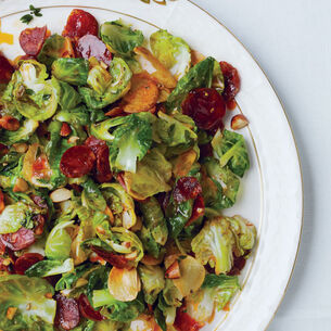 Brussels Sprout Leaves with Chorizo and Toasted Almonds from Bon App&#233;tit