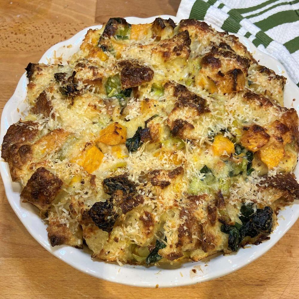 WINTER SQUASH BREAD PUDDING WITH SPINACH AND GRUYERE Recipe Sur La Table