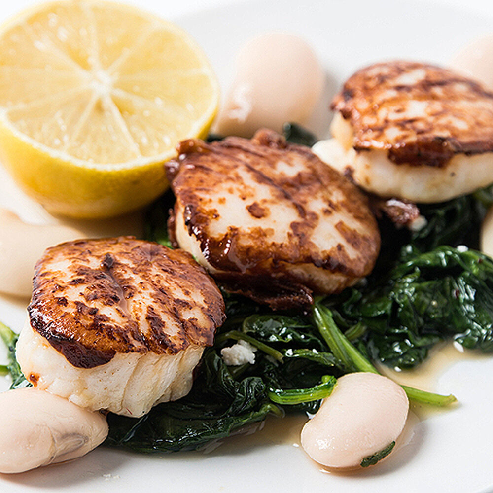 Grilled Scallops with Wilted Spinach and LemonCaper Butter Recipe