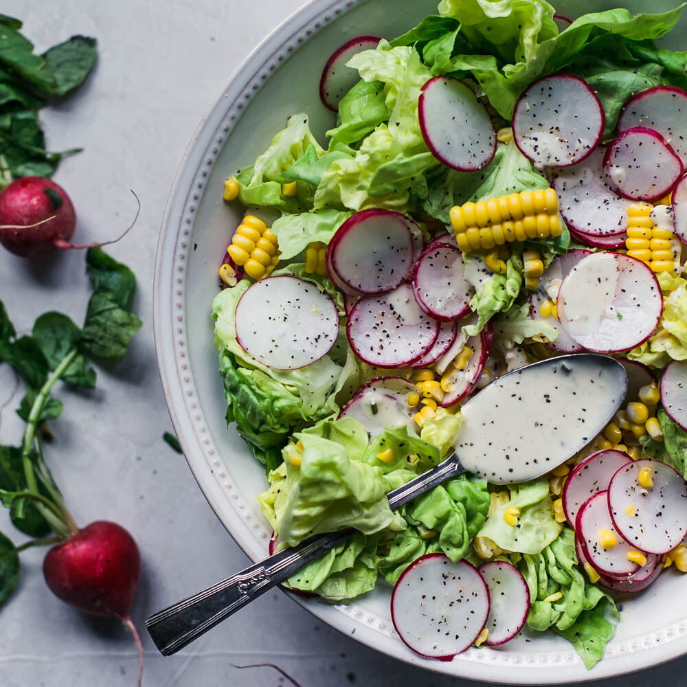 Salad Of Butter Lettuce And Radishes With Green Goddess Dressing