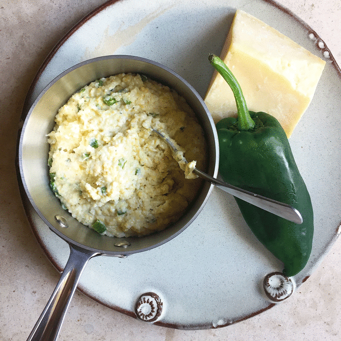Creamy Grits, Roasted Poblano and Parmesan