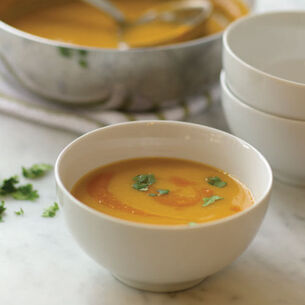 Creamy Leek and Ginger Soup with Carrot-Puree Swirl
