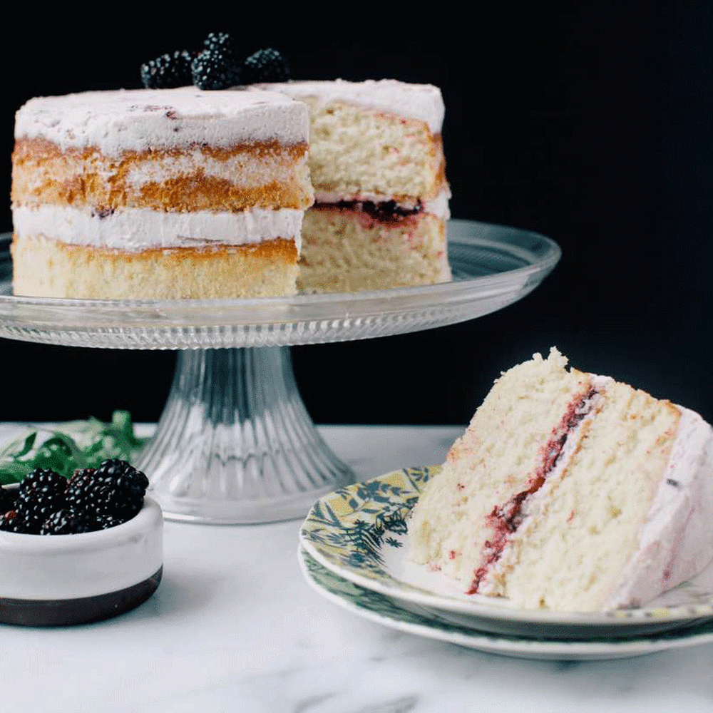 Vanilla White Cake with Blackberry Mascarpone Frosting and BlackberryTarragon Jam Recipe Sur
