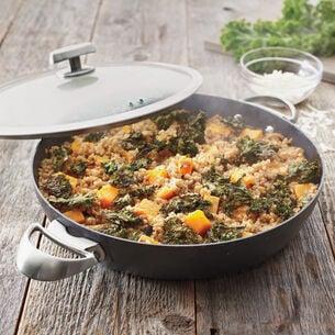 Farro Risotto with Butternut Squash with Kale Chips