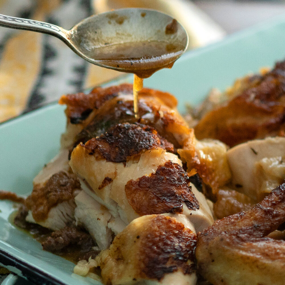 Chicken Under a Brick with Giblet Gravy Recipe | Sur La Table