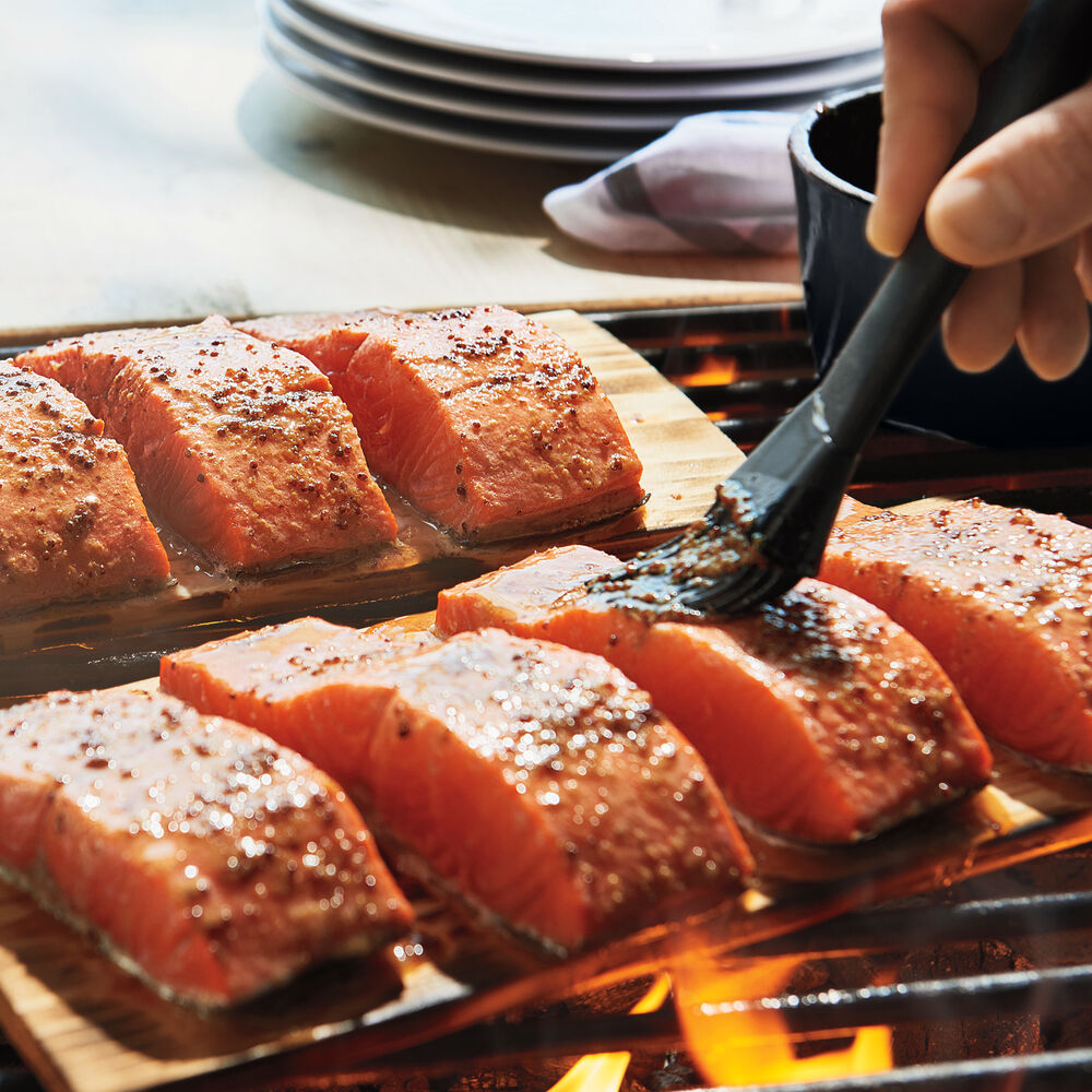 Cedar-Plank Salmon with Maple-Mustard Glaze Recipe | Sur La Table