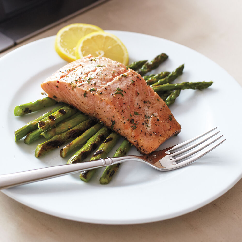 SteamGrilled Salmon over Green Asparagus Recipe Sur La Table