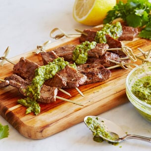 Rosemary Beef Skewers with Chimichurri Dipping Sauce