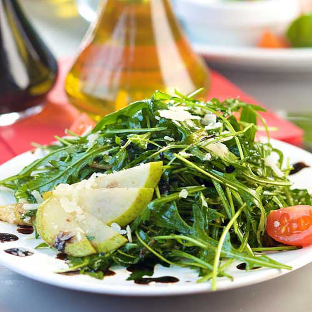 Pear And Arugula Salad With Pomegranate Vinaigrette Recipe Sur