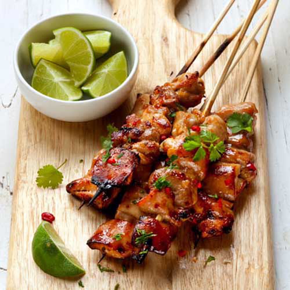 Tequila and LimeMarinated Chicken Skewers with Cilantro Sauce Recipe