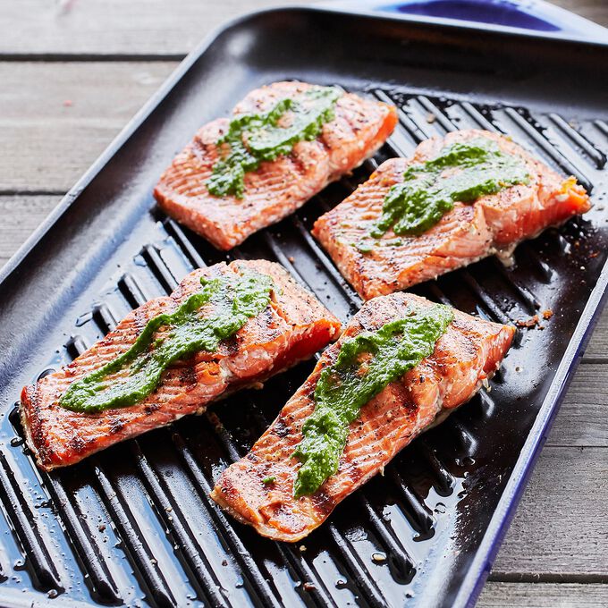 Grilled Salmon with Summer Herb Pesto