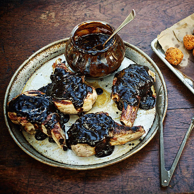 Brined Double Cut Pork Chops with Barbecue Sauce Recipe | Sur La Table