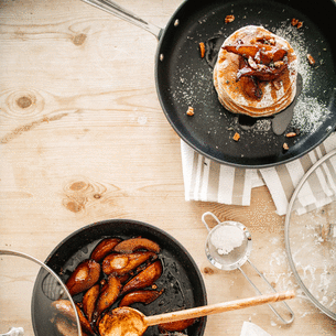 Fluffy Fall Pancakes with Molasses-Thyme Pears
