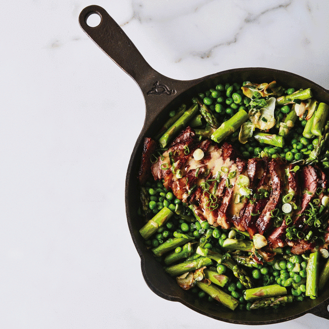 One-Skillet Steak and Spring Veg with Spicy Mustard from Bon App&#233;tit
