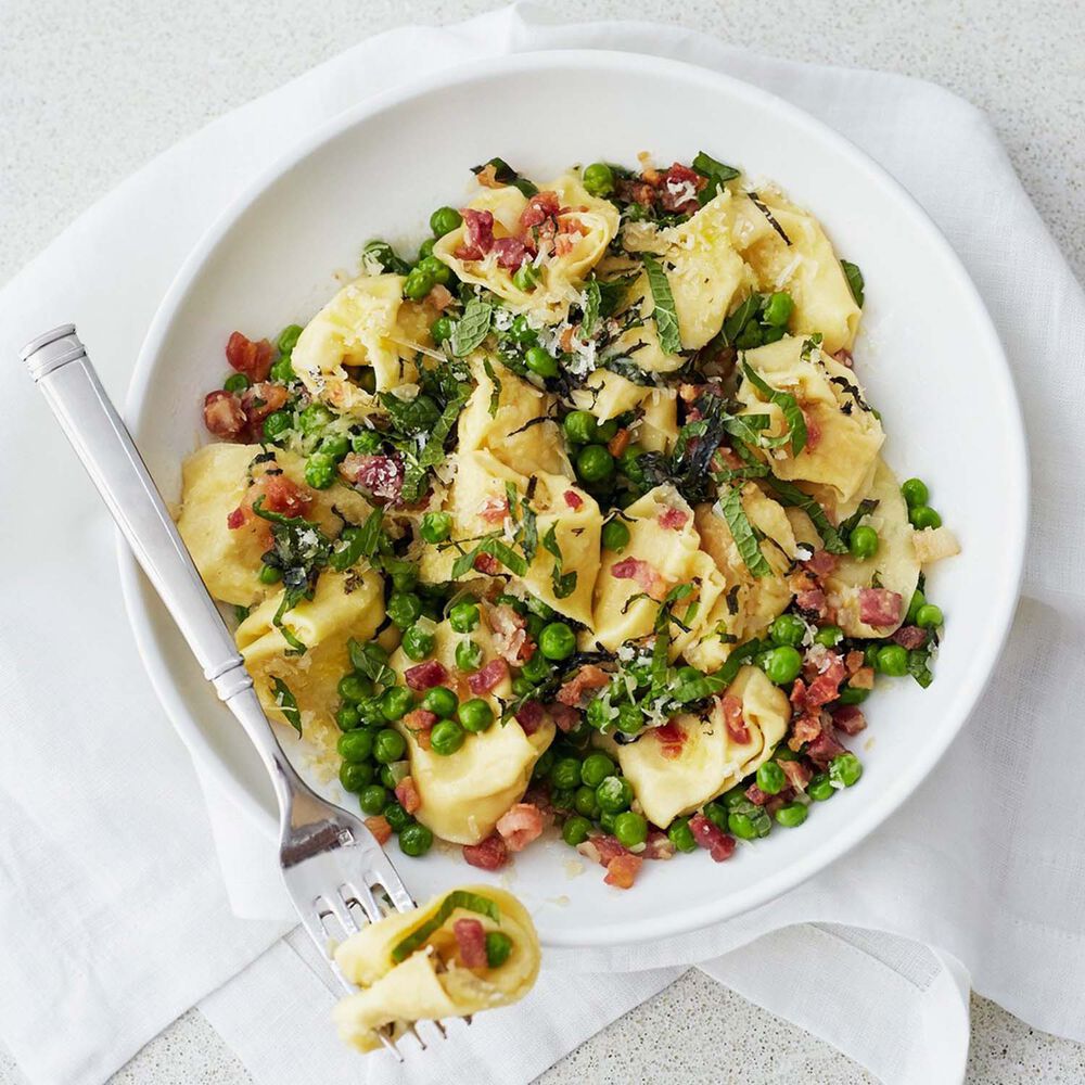 Goat Cheese Tortellini with Pancetta, Sweet Peas, and Mint Recipe Sur