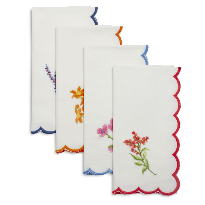 Embroidered Floral Scallop Napkins, Set of 4