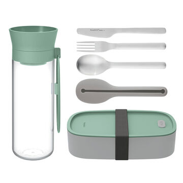 Berghoff Leo Lunch Set, Water Bottle, Flatware and Bento Box, Green