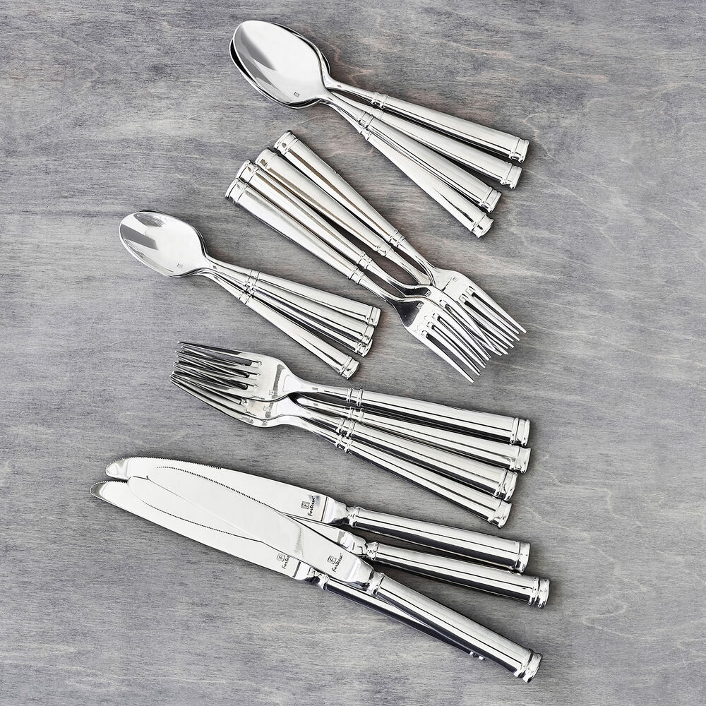 Fortessa Bistro Flatware Sur La Table The bistro flatware is adorned with bands around the end and the neck of the utensils. fortessa bistro flatware