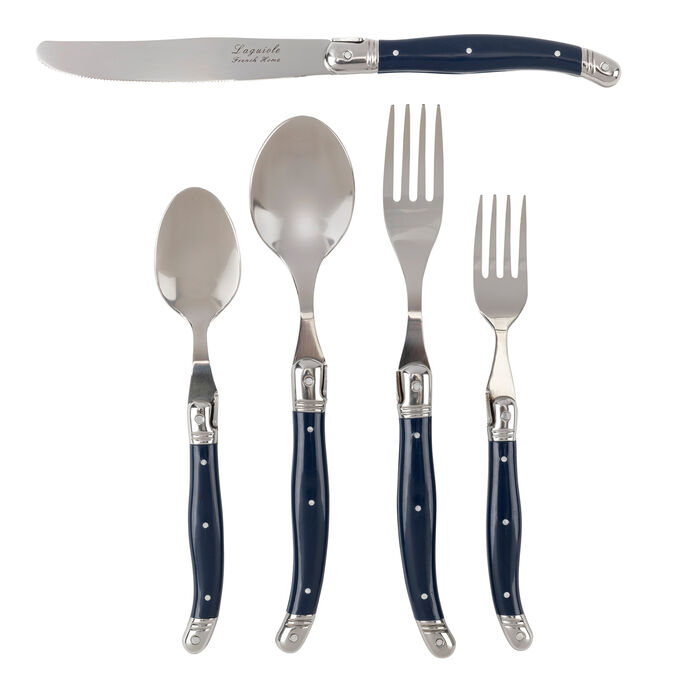 French Home Navy Blue Laguiole Flatware, Set of 20