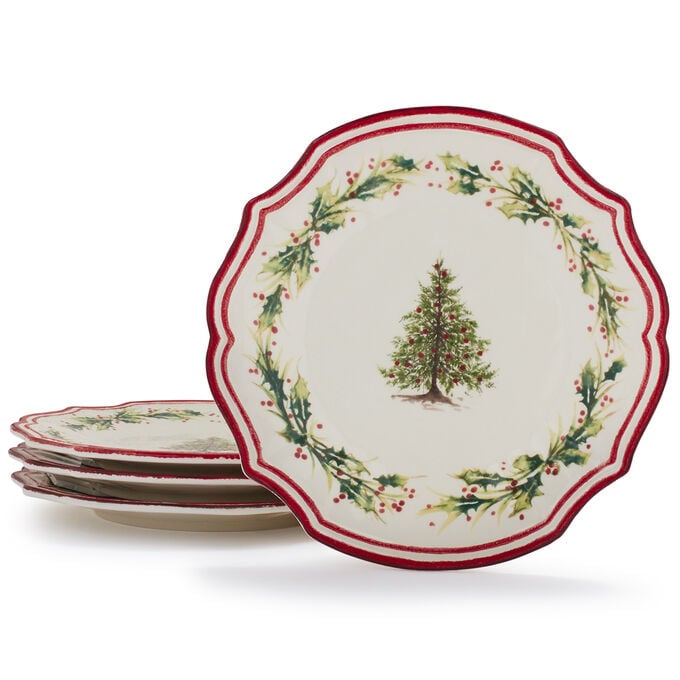 Holly and Pine Dinner Plates, Set of 4