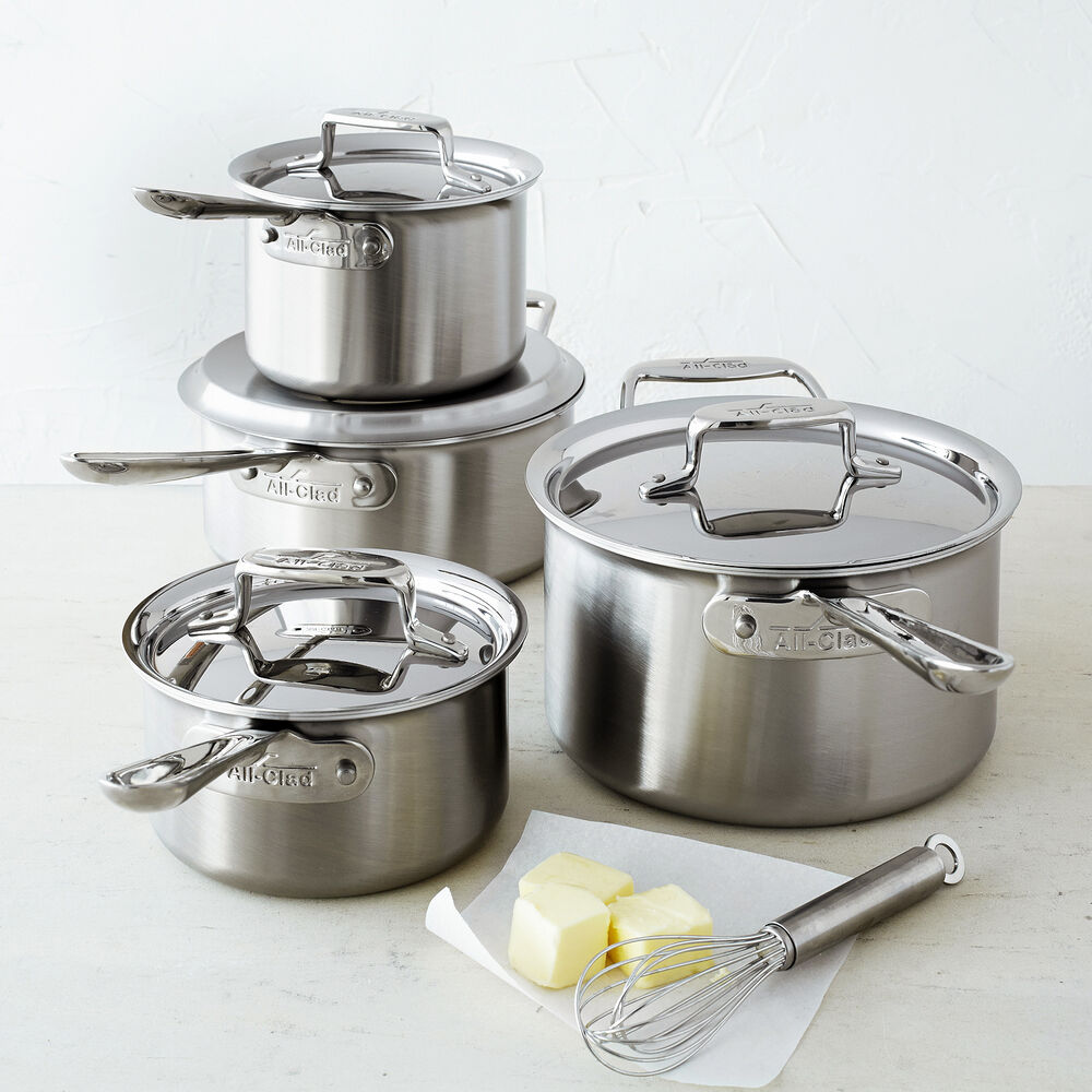 AllClad d5 Brushed Stainless Steel Saucepans Sur La Table