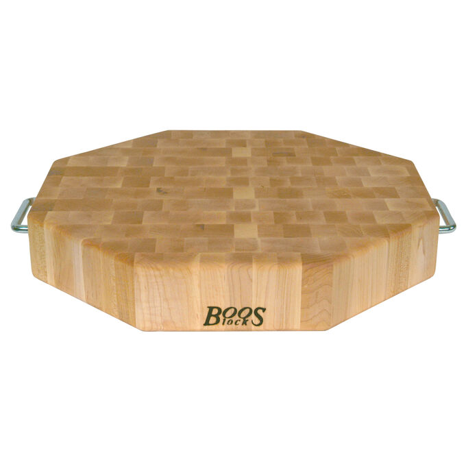 John Boos & Co. Maple End-Grain Octagonal Chopping Block with Stainless Steel Handles, 18&#34; x 18&#34; x 3&#34;