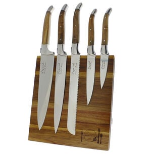 French Home 5-Piece Laguiole Connoisseur Olivewood Kitchen Knife Set with Magnetic Display