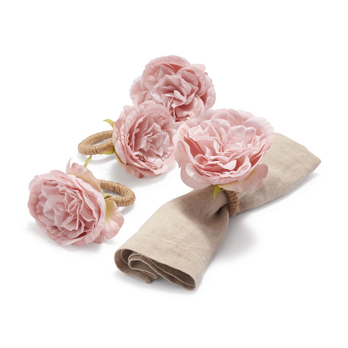 Pink Rose Napkin Rings, Set of 4
