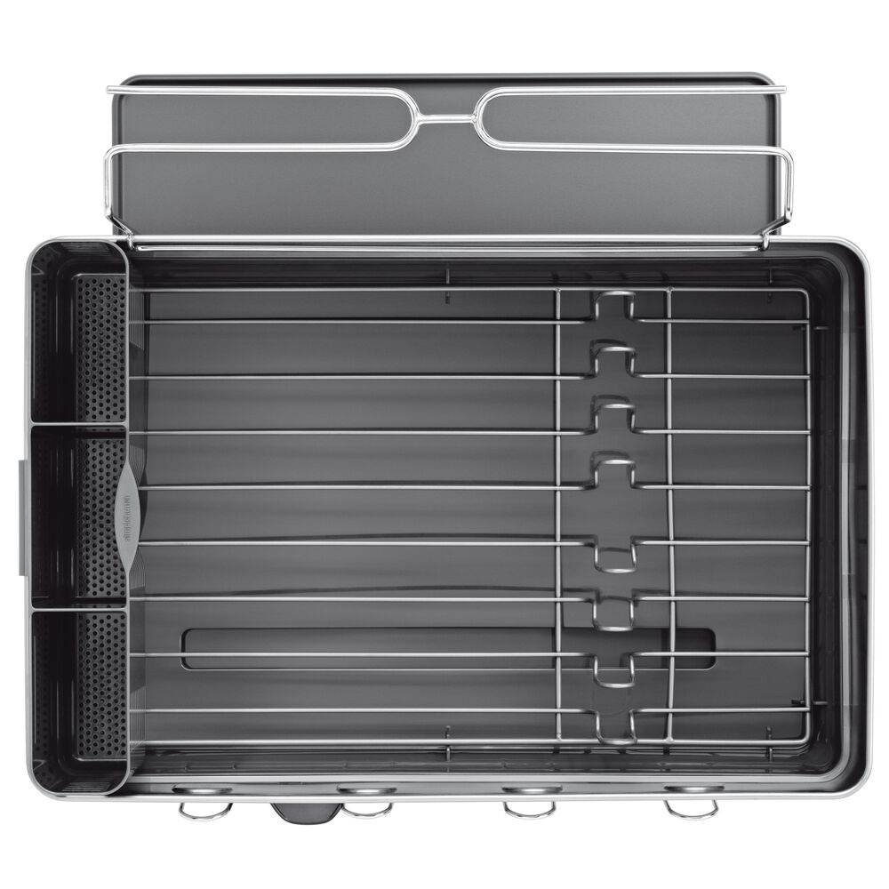 Simplehuman Steel Dishrack Sur La Table The simplehuman steel frame dishrack with wine glass holder has an integrated drip tray with a swivel spout so you can drain water directly into the sink. simplehuman steel dishrack