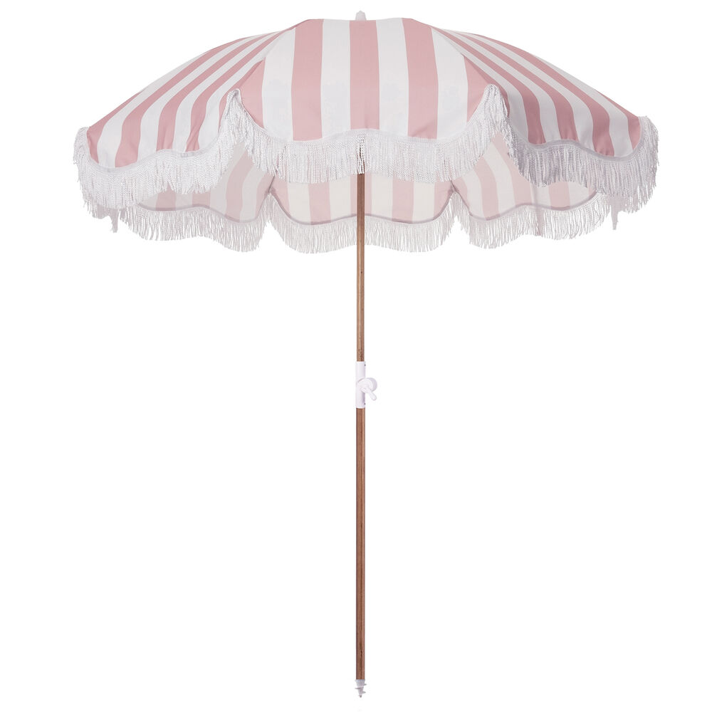 striped patio umbrella with base