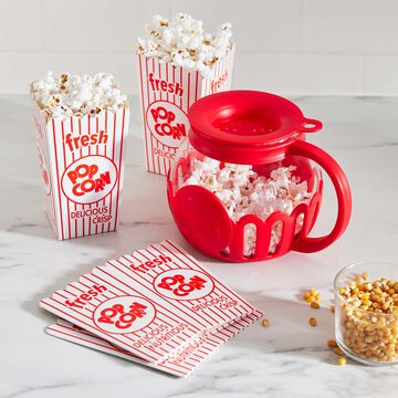 Glass Microwave Popcorn Popper with 4 Disposable Serving Boxes  