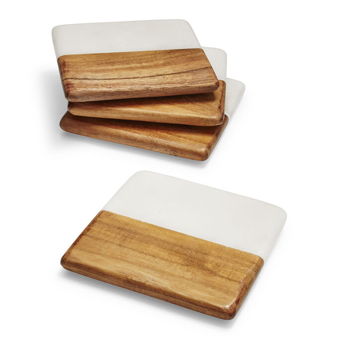 Marble and Wood Coasters, Set of 4