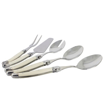 French Home Laguiole Stainless Steel Faux Ivory Handle 5-Piece Serving Set