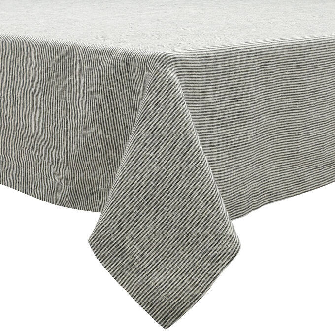 Pinstripe Charcoal Linen Tablecloth