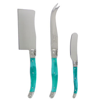 French Home Turquoise Laguiole Cheese Knives, Set of 3