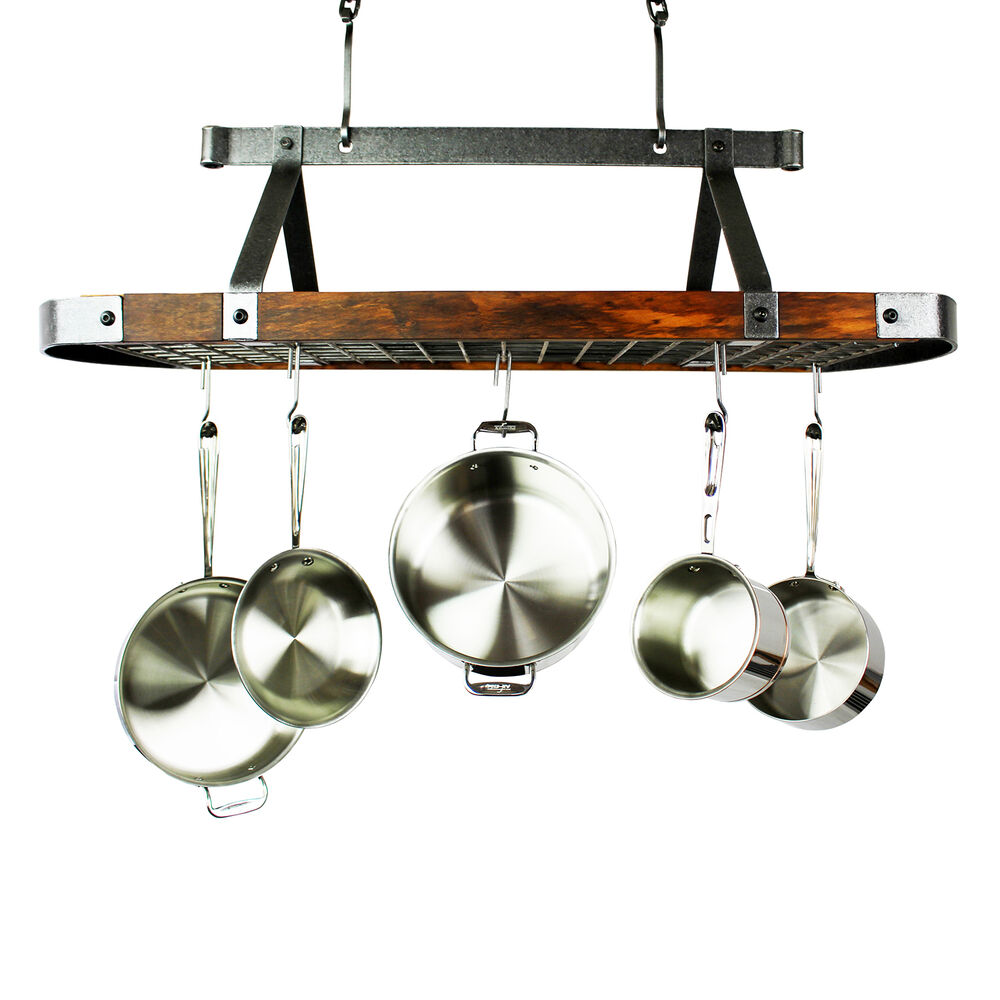 Enclume Hammered Steel Tigerwood Signature Oval Ceiling Pot Rack