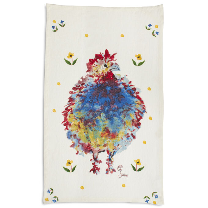 Jacques P&#233;pin Collection Multi Chickens Linen Kitchen Towel, 28&#34; x 18&#34;