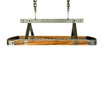 Enclume Hammered Steel &#38; Tigerwood Signature Oval Ceiling Pot Rack