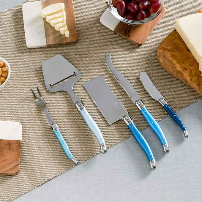French Home Shades of Blue Laguiole Cheese Knives, Set of 6