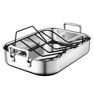 Le Creuset Nonstick Stainless Steel Roasting Pan with Rack, 14&#34; x 10&#34;