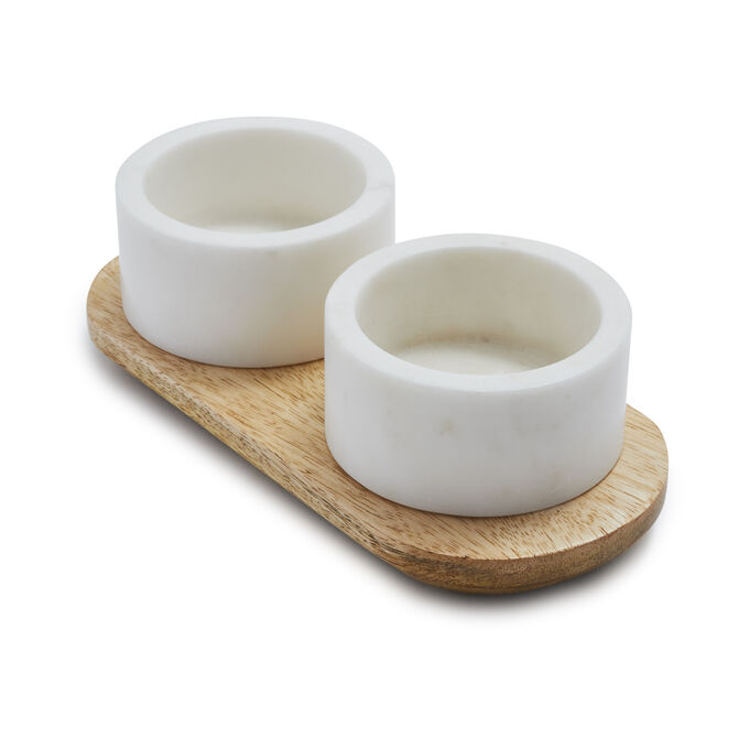 Marble and Wood 3-Piece Serving Set