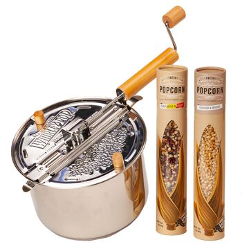Stainless Steel Whirley Pop with Farm Fresh Popcorn