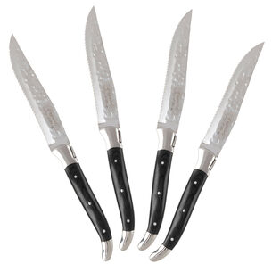 French Home Grande Connoisseur Laguiole Black Steak Knives, Set of 4
