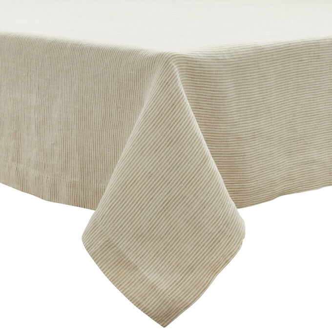 Natural Striped Linen Tablecloth