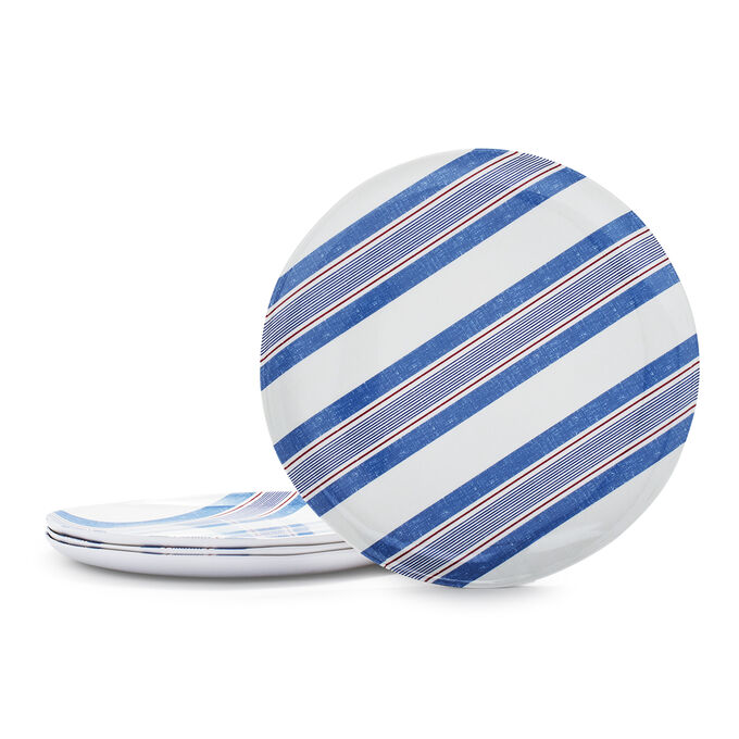 Pique-Nique Stripe Melamine Dinner Plates, Set of 4