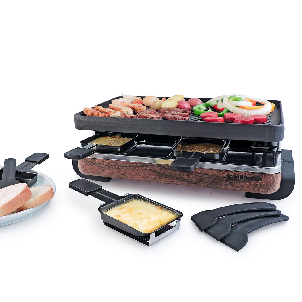 Swissmar Classic 8Person Faux Wood Raclette with Reversible Cast Iron